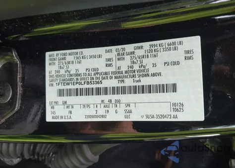 2020 Ford F-150 Xlt из США, поврежденный, VIN 1FTEW1EP0LFB53365